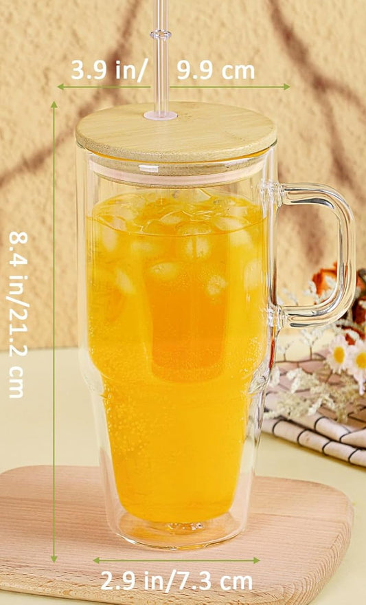 32 oz Glass Snow Globe Tumbler W/Handle