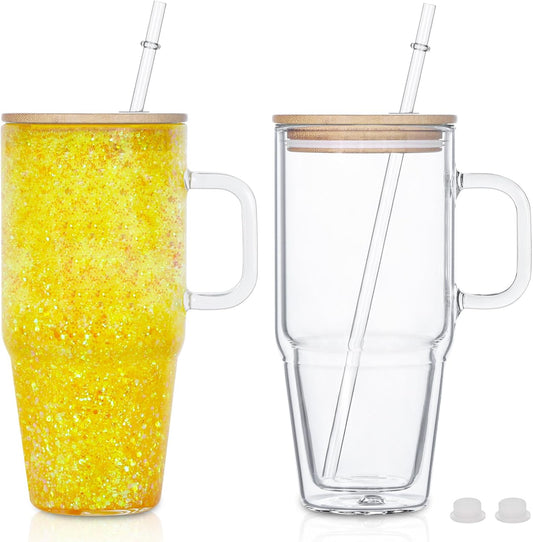 32 oz Glass Snow Globe Tumbler W/Handle