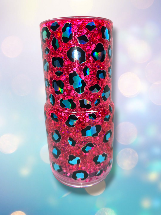 18oz Acrylic Hot Pink/Teal Animal Print Snow Globe Tumbler