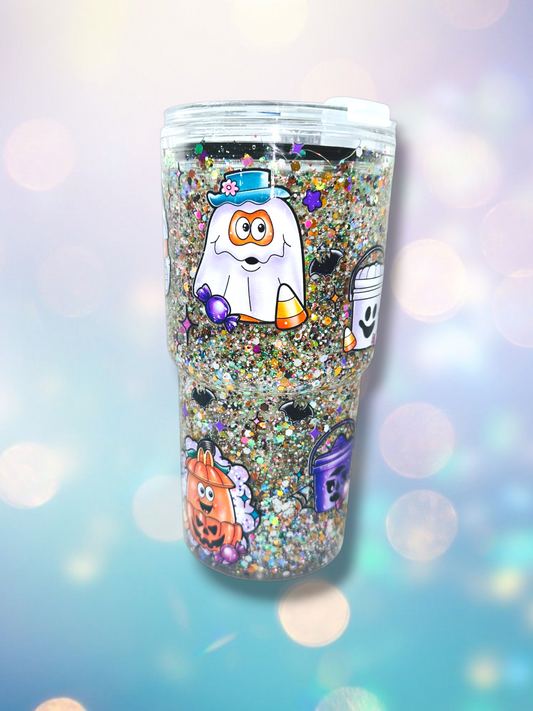 18oz Acrylic Cute Halloween Snow Globe Tumbler