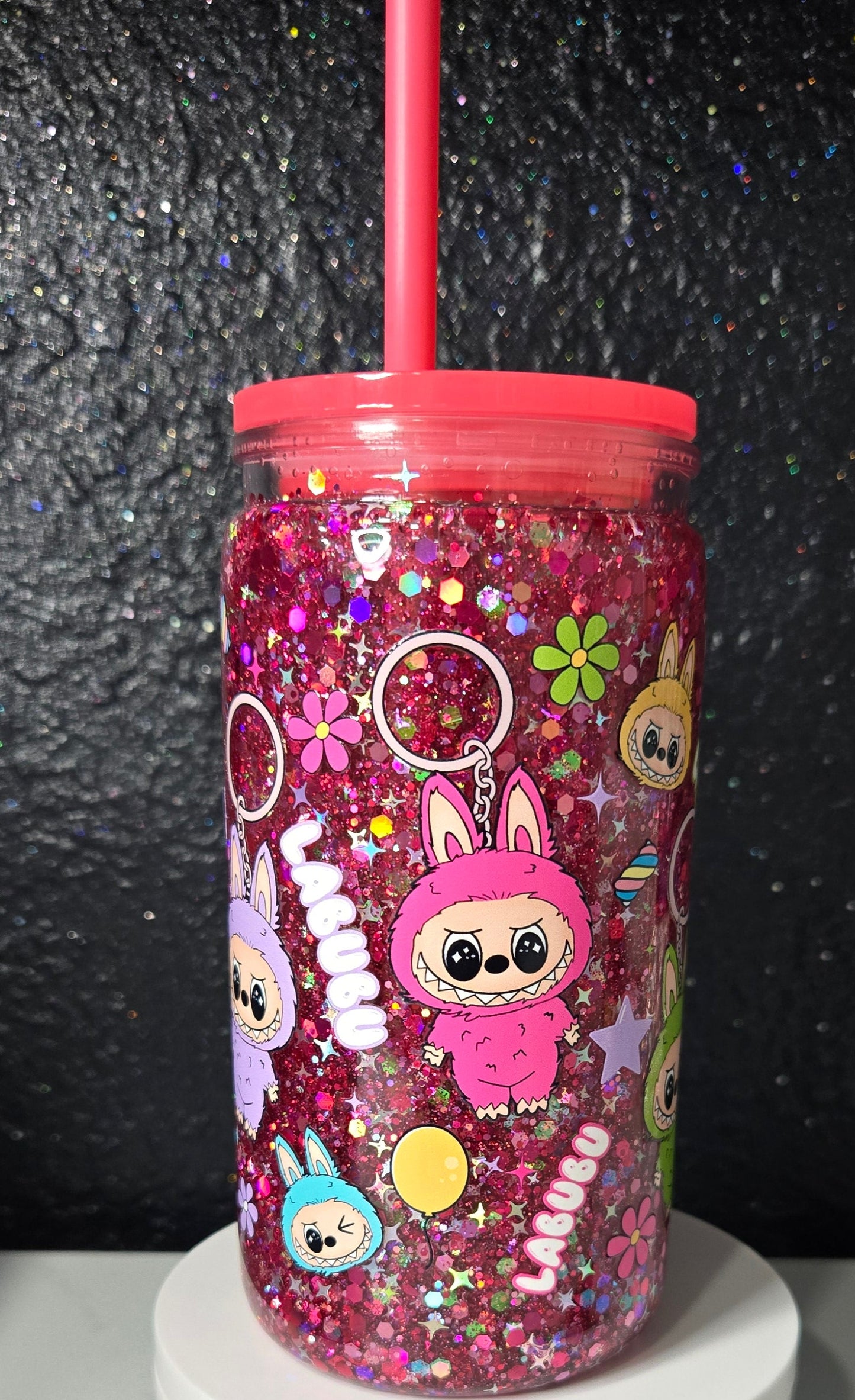 16 oz Labubu Acrylic Snowglobe Tumbler