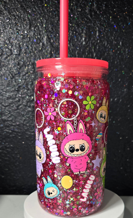 16 oz Labubu Acrylic Snowglobe Tumbler