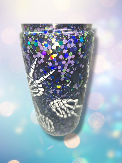 16oz Purple Skeleton Peace Sign Snow Globe Tumbler