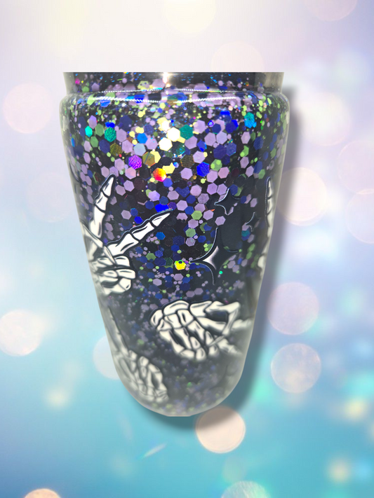 16oz Purple Skeleton Peace Sign Snow Globe Tumbler